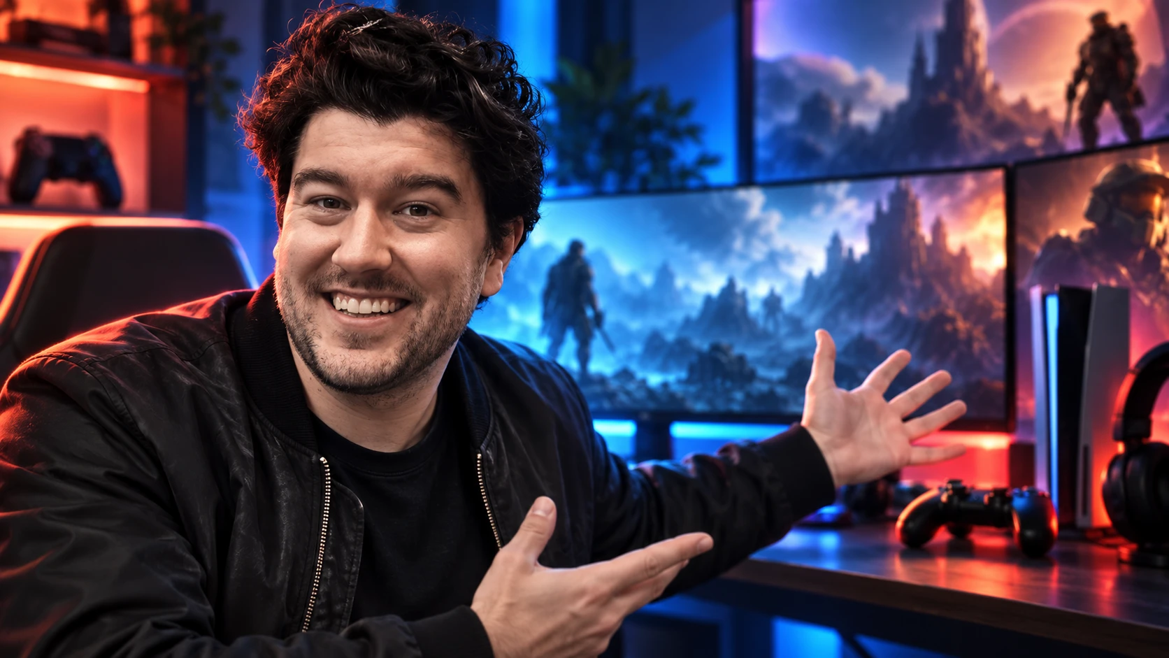 Gameranx creator presenting a gaming setup in the supplied photo